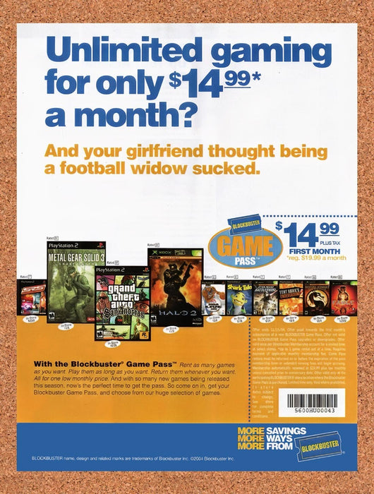 2004 Blockbuster Game Pass Unlimited Gaming Original Ad v1 - for just $19.49! 