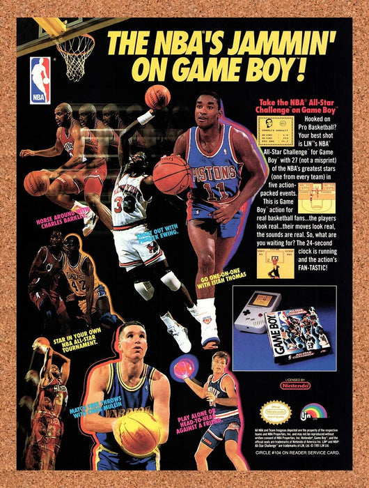 1991 NBA All-Star Challenge Game Boy Original Ad v1 - for just $17.99! 