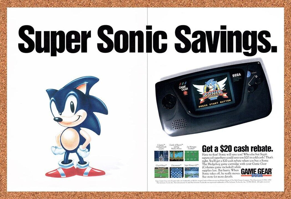 1992 Sega Game Gear Console Super Sonic Savings Original Ad - for just $21.49! 