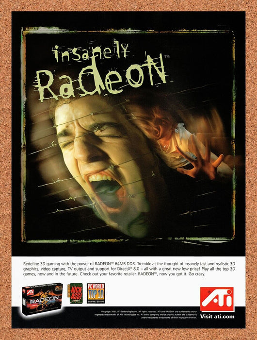 2001 ATI Radeon 64MB DDR GPU Original Ad v10 - for just $17.99! 