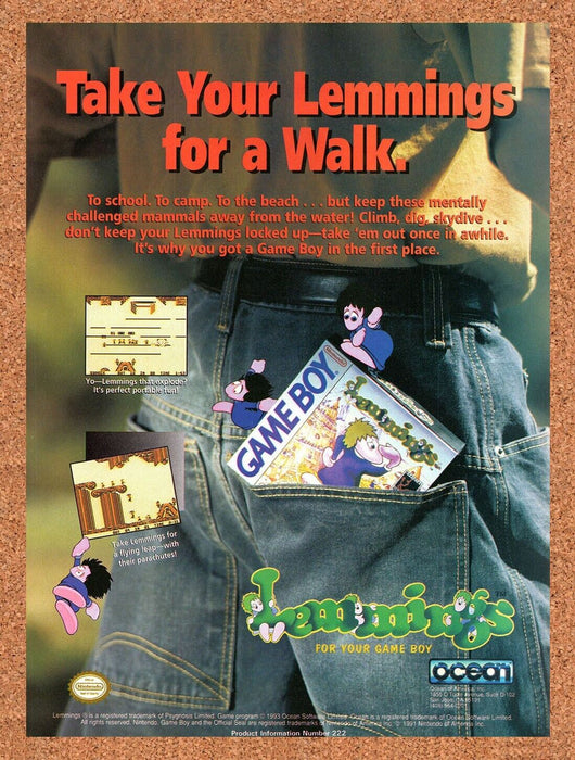 1993 Lemmings Game Boy Original Ad v3 - for just $17.99! 