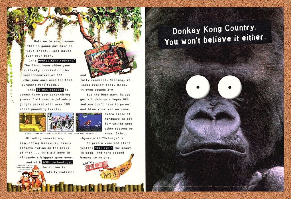 1994 Donkey Kong Country SNES Original Ad v2 - for just $21.49! 