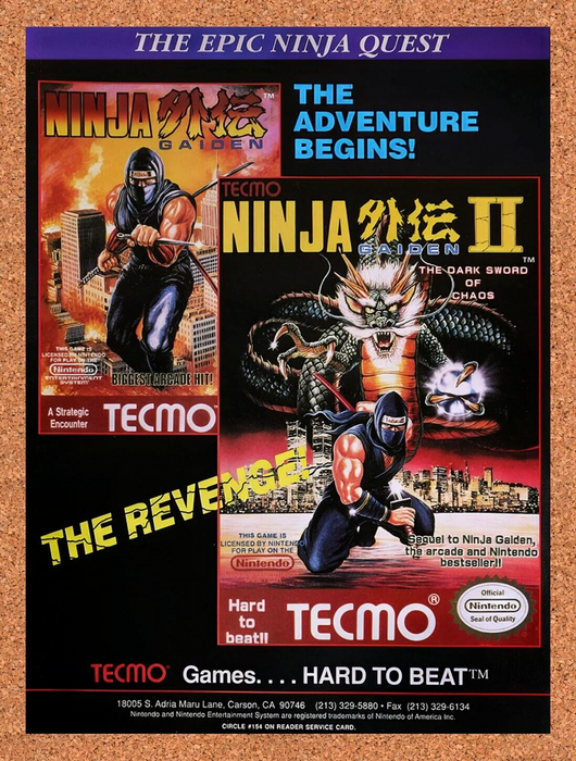 1990 Ninja Gaiden I & 22 NES Original Ad v1 - for just $15.29! 