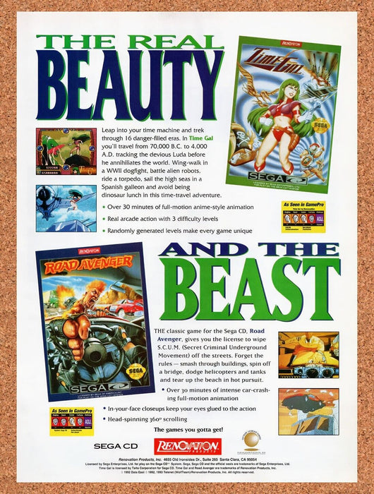 1993 Renovation Sega CD Games Time Gal Original Ad v4 - for just $17.99! 