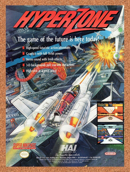 1991 HyperZone SNES Original Ad v1 - for just $17.99! 