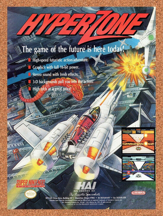 1991 HyperZone SNES Original Ad v1 - for just $17.99! 