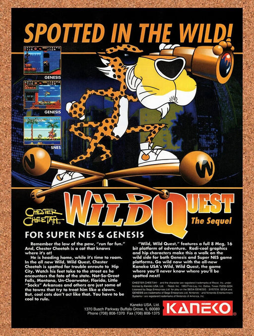 1993 Chester Cheetah Wild Wild Quest SNES Original Ad v1 - for just $17.99! 