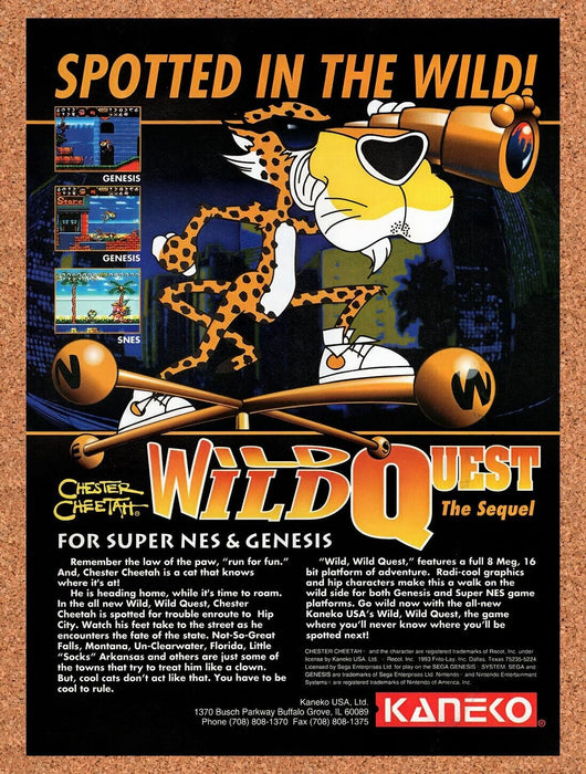 1993 Chester Cheetah Wild Wild Quest SNES Original Ad v1 - for just $17.99! 