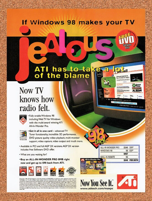 1998 ATI All-In-Wonder Pro 8MB Original Ad v1 - for just $17.99! 