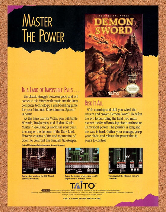 1990 Demon Sword NES Original Ad - for just $18.99! 