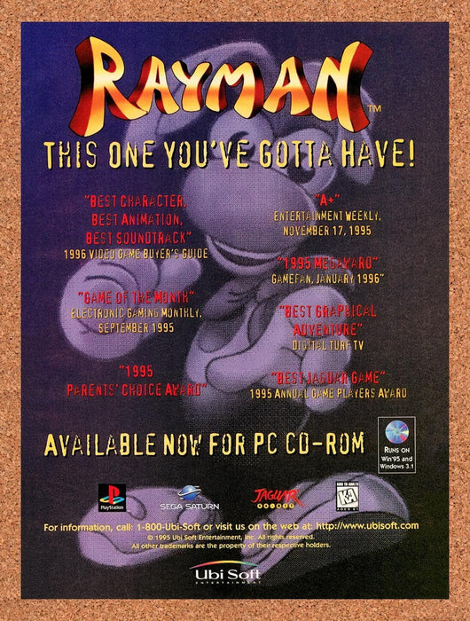 1996 Rayman PS1 Original Ad v8 - for just $18.49! 