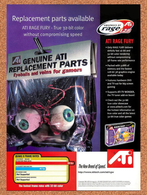 1999 ATI Rage Fury Graphics Original Ad v6 - for just $19.49! 