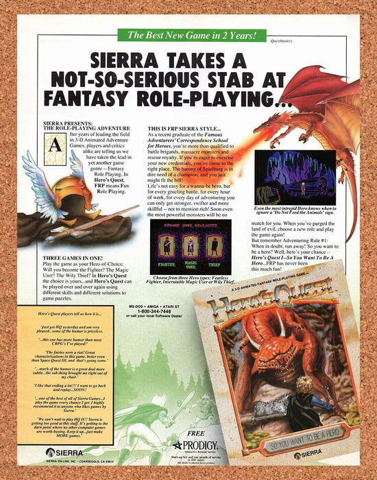 1990 Hero's Quest Amiga Original Ad - for just $17.99! 