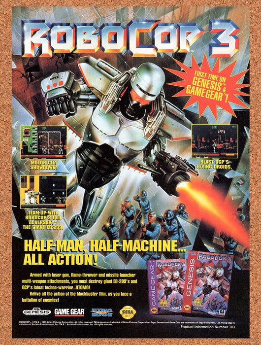 1993 Robocop 3 Genesis Original Ad v1 - for just $17.99! 