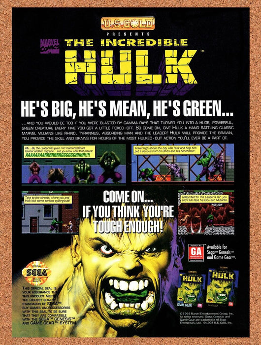 1994 The Incredible Hulk Genesis Original Ad - for just $17.99! 