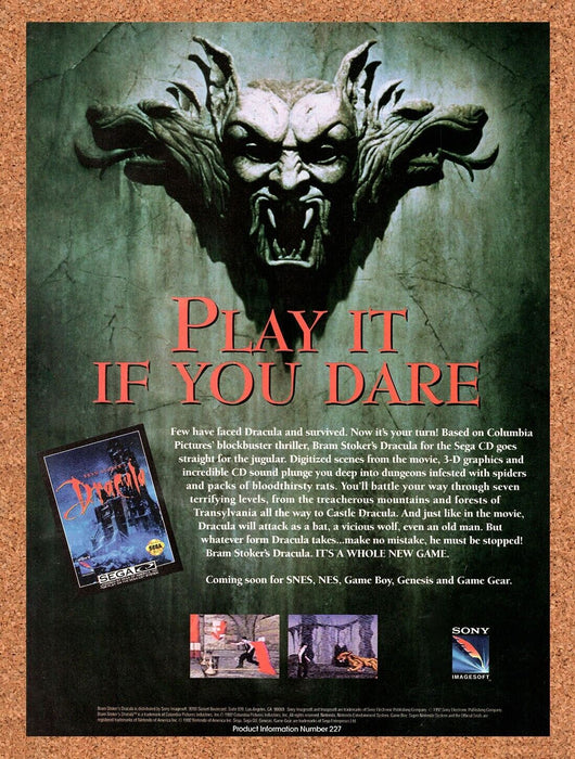 1993 Bram Stokers Dracula Sega CD Original Ad v1 - for just $17.99! 