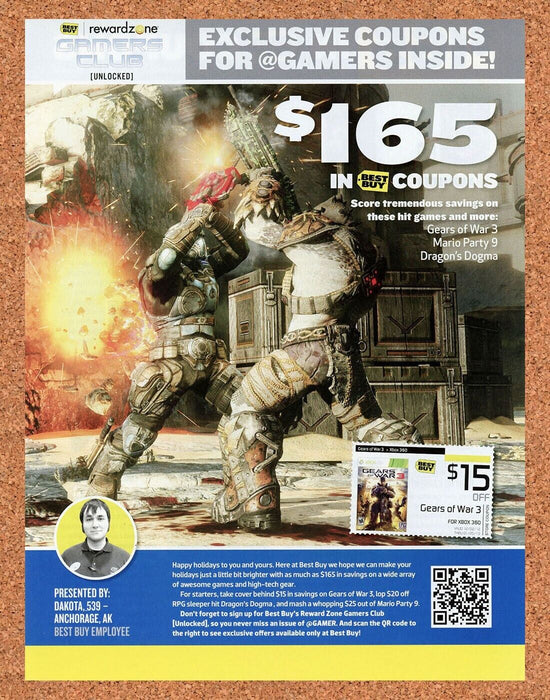 2015 Gears Of War 3 Xbox 360 Original Best Buy Rebate Ad v3