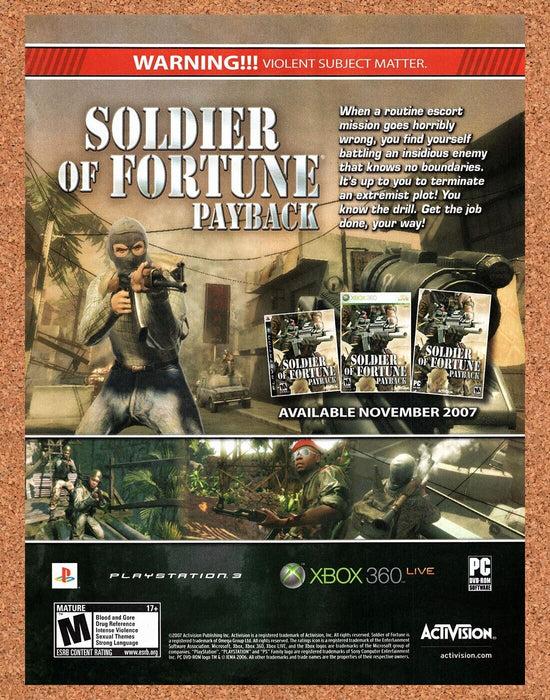 2007 Soldier Of Fortune Payback PC Original Ad - for just $17.99! 