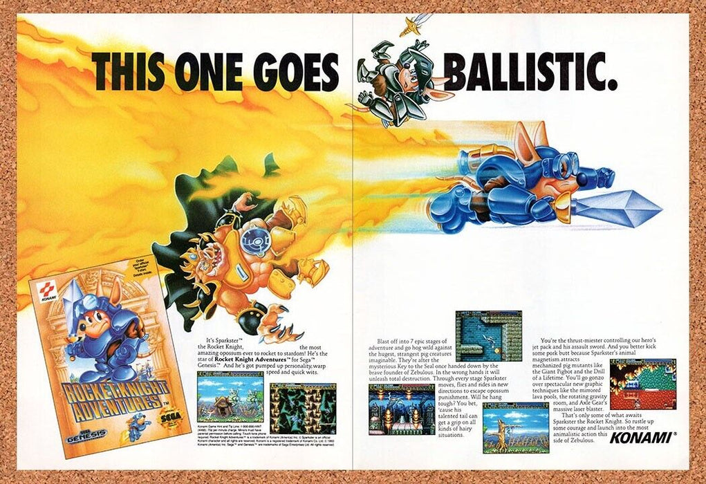 1993 Rocket Knight Adventures Genesis Original Ad v2 - for just $21.49! 