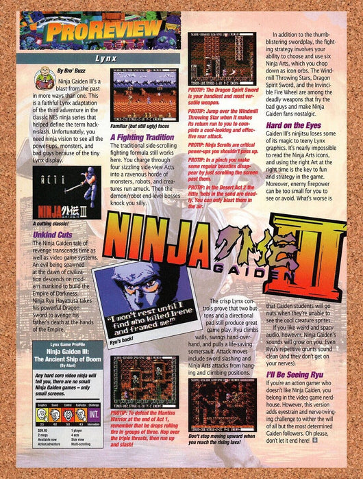 1994 Ninja Gaiden III Lynx Original Ad v1 - for just $17.99! 