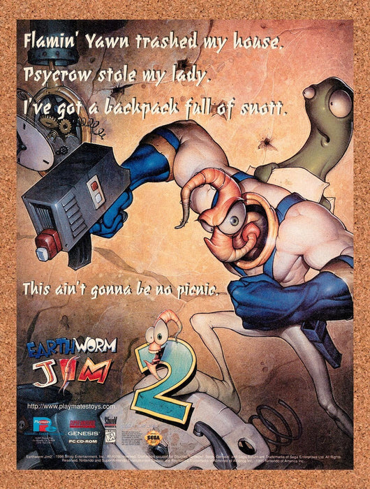 1996 Earthworm Jim 2 Genesis Original Ad v3 - for just $17.99! 