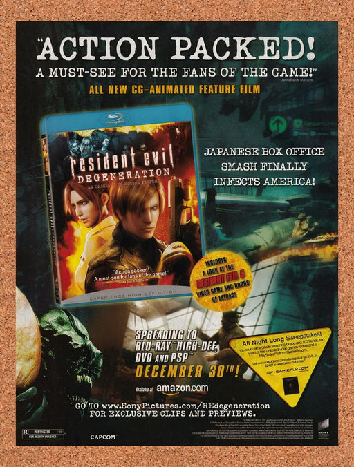 2009 Resident Evil Degeneration Japanese CG-Animated Blu-Ray Original Ad v1 - for just $17.99! 