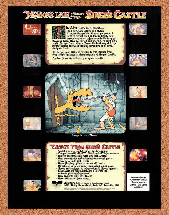 1990 Dragon's Lair Escape From Singes Castle Amiga Original Ad v3 - for just $18.99! 