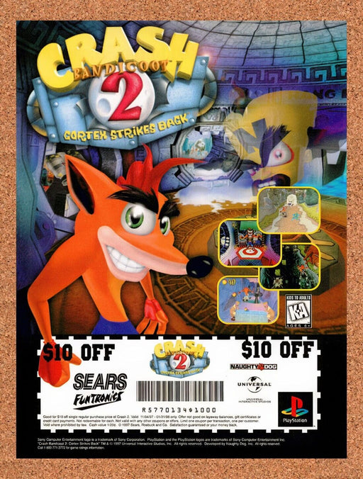 1997 Crash Bandicoot 2 Cortex Strikes Sears Funtronics Rebate Original Ad v4 - for just $17.99! 