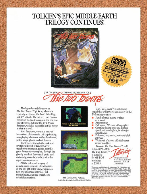 1991 Lord Of The Rings The Two Towers MS-DOS Original Ad v1 - for just $18.29! 