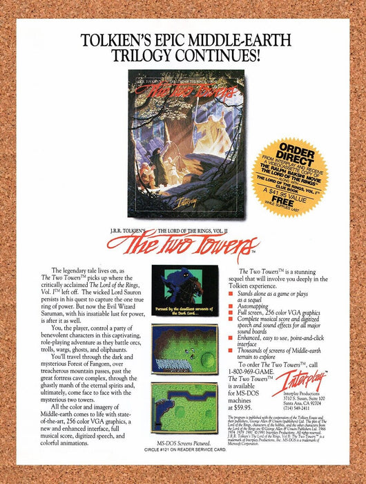 1991 Lord Of The Rings The Two Towers MS-DOS Original Ad v1 - for just $18.29! 