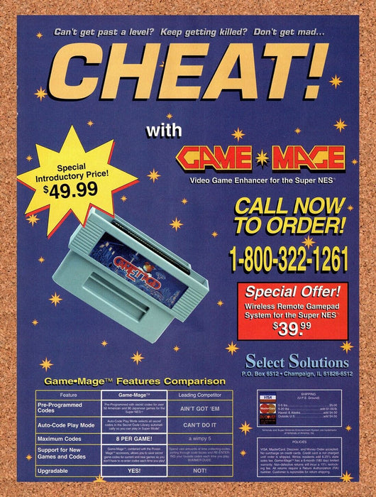 1994 Game Mage SNES Game Genie Knockoff Original Ad v1 - for just $17.99! 