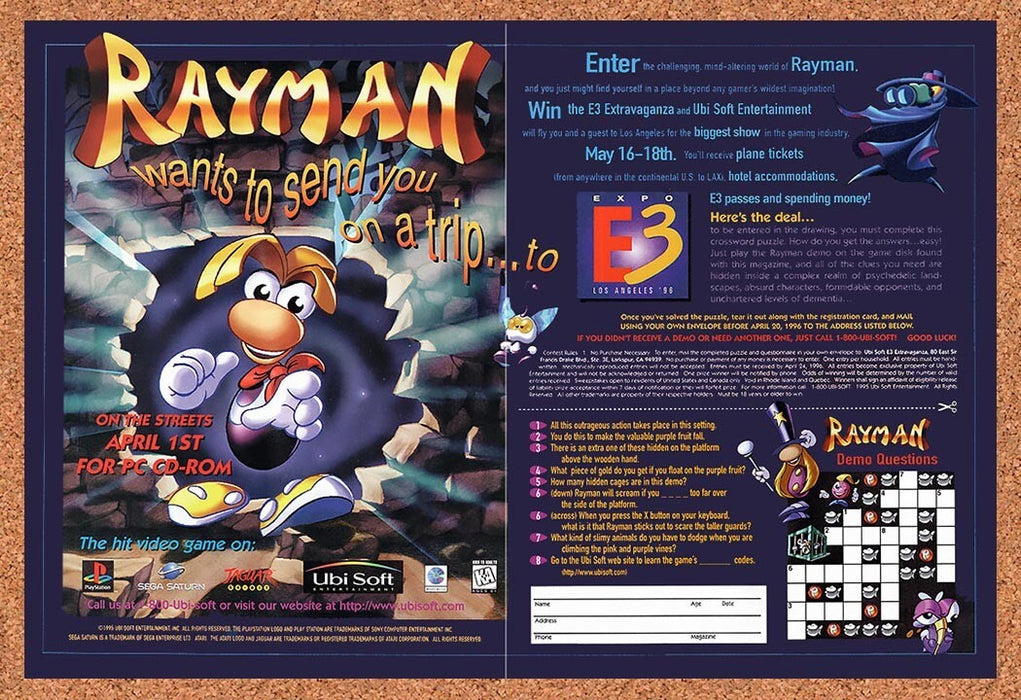 1996 Rayman E3 Expo Sweepstakes Original Ad v9 - for just $21.49! 