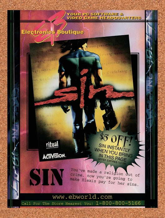 1998 Sin EB Games Original Advertisement v8 - for just $19.49! 