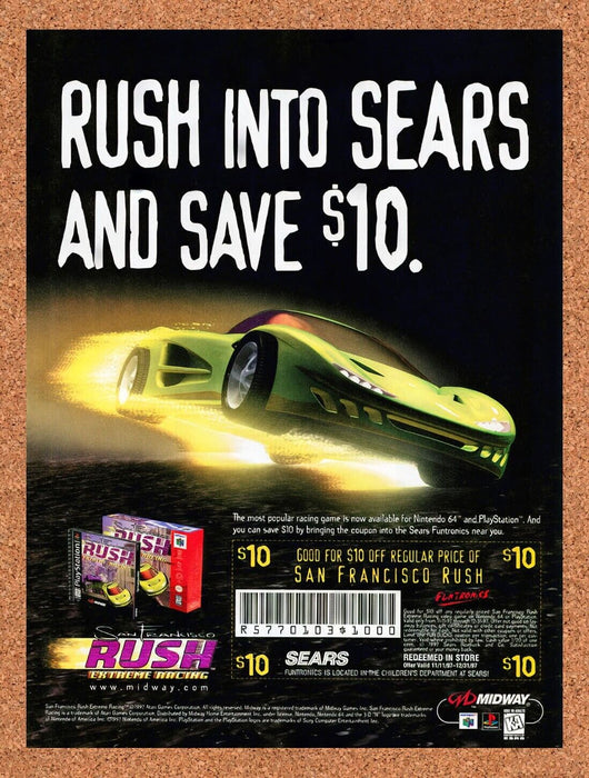 1997 San Francisco Rush Extreme Racing Sears Funtronics Rebate Original Ad v3 - for just $17.99! 