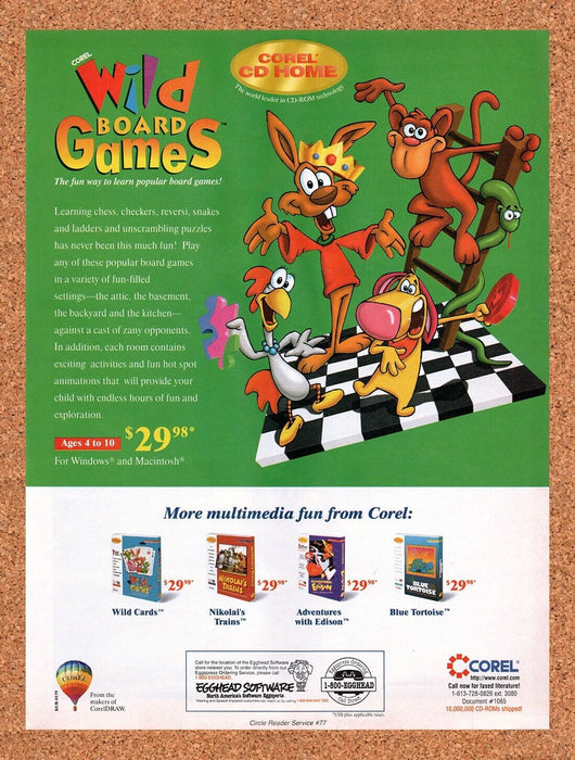 1995 Corel Wild Board Games PC Original Ad - for just $17.99! 