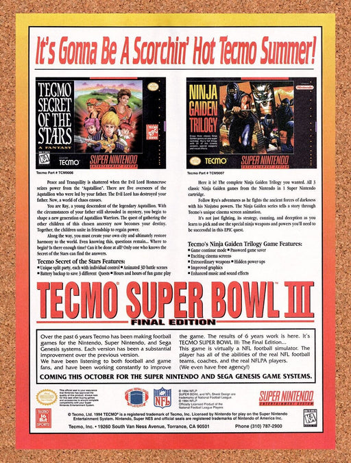 1995 Tecmo SNES Games Ninja Gaiden Trilogy Original Ad v1 - for just $17.99! 