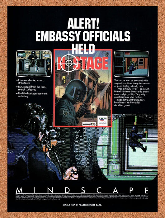 1989 Hostage Amiga Original Ad v1 - for just $17.99! 