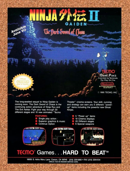 1991 Ninja Gaiden II NES Original Ad - for just $17.99! 