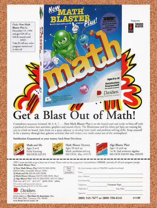 1990 Math Blaster Plus MS-DOS Original Ad v1 - for just $17.99! 