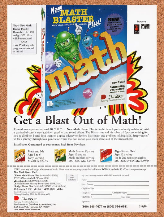1990 Math Blaster Plus MS-DOS Original Ad v1 - for just $17.99! 