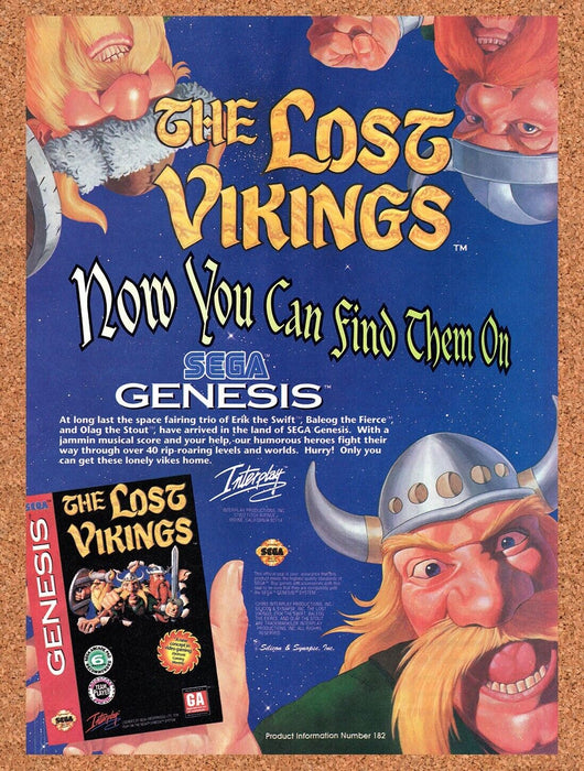 1994 Lost Vikings Genesis Original Ad v3 - for just $17.99! 