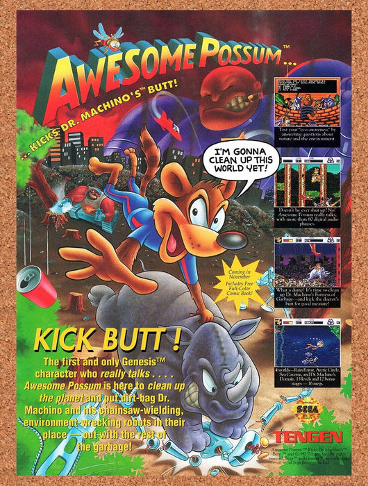 1993 Awesome Possum Genesis Original Ad v1 - for just $17.99! 