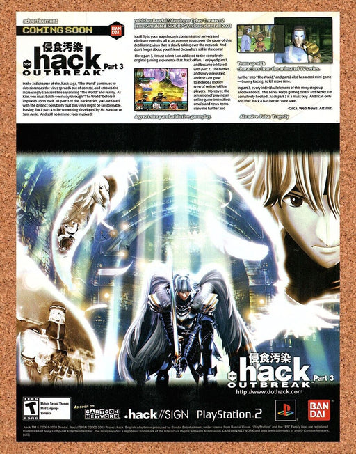 2003 Dot Hack Outbreak Part 3 PS2 Original Ad v1 - for just $17.99! 