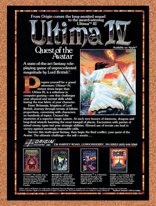 1987 Ultima IV Quest Of The Avatar Apple II Original Ad v2 - for just $18.49! 