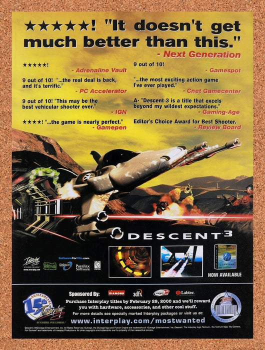 1999 Descent 3 PC Original Ad v6 - for just $15.29! 