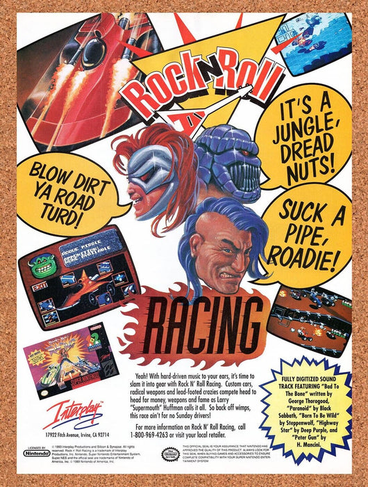 1993 Rock N Roll Racing SNES Original Ad v4 - for just $17.99! 