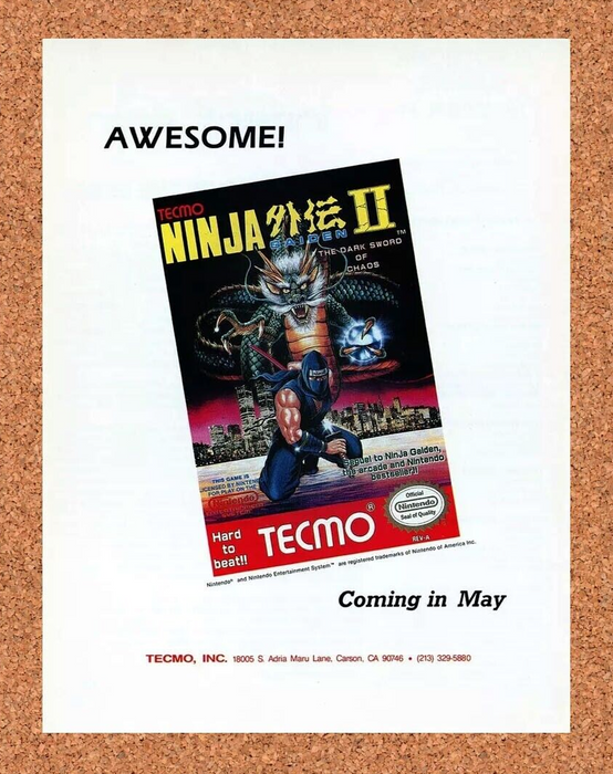 1992 Ninja Gaiden II NES Original Tecmo Ad - for just $17.99! 