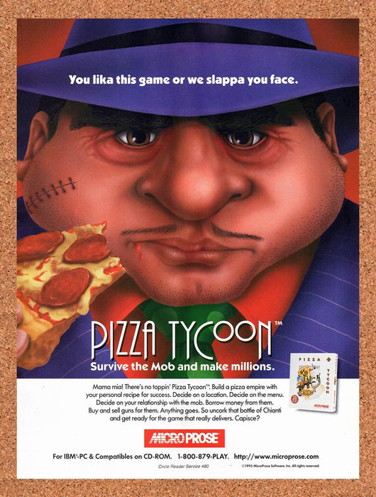 1995 Pizza Tycoon PC Original Ad v1 - for just $17.99! 