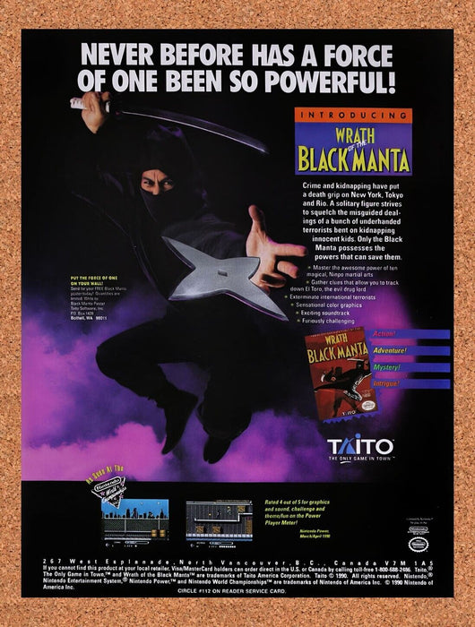 1990 Wrath Of The Black Manta NES Original Ad v1 - for just $15.29! 