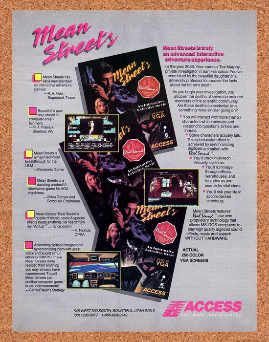 1990 Mean Streets MS-DOS Original Ad - for just $17.99! 